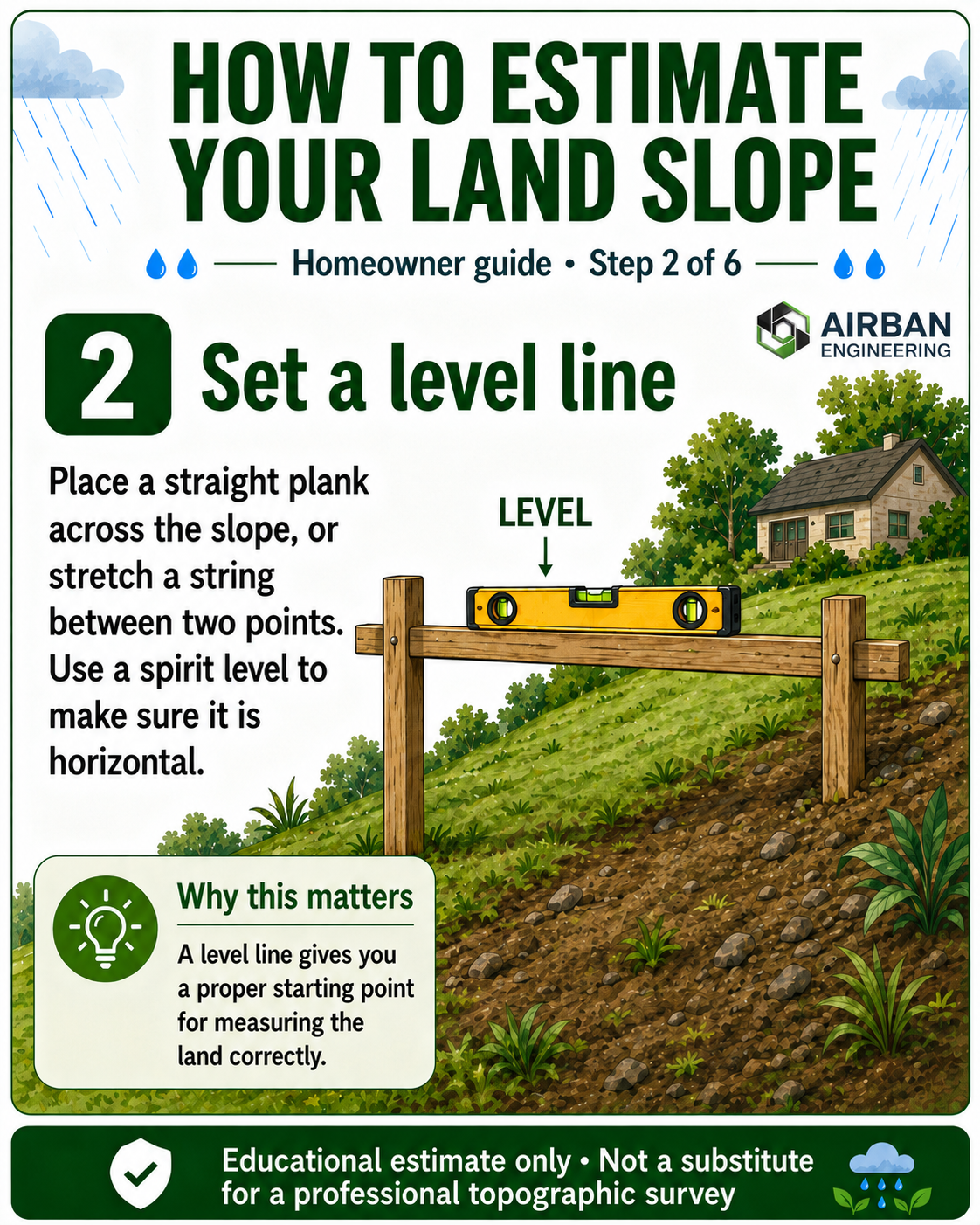 Step 2 set a level line using a plank and spirit level